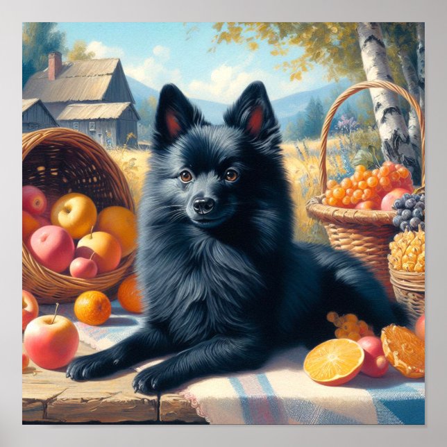 Vintage Schipperke Puppy Painting Poster (Front)