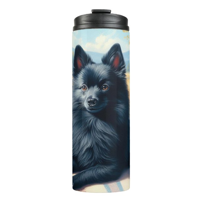 Vintage Schipperke Puppy Painting Thermal Tumbler (Front)