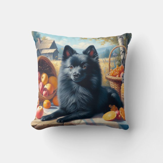 Vintage Schipperke Puppy Painting Throw Pillow (Front)