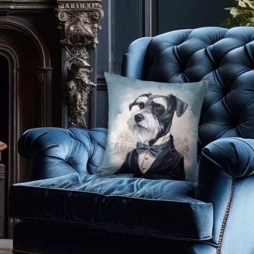 Vintage Schnauzer in a Bow Tie and Tux Throw Pillow