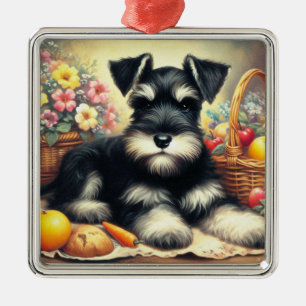 Vintage Schnauzer Painting Metal Ornament