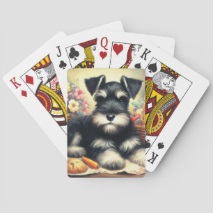 Vintage Schnauzer Painting Poker Cards