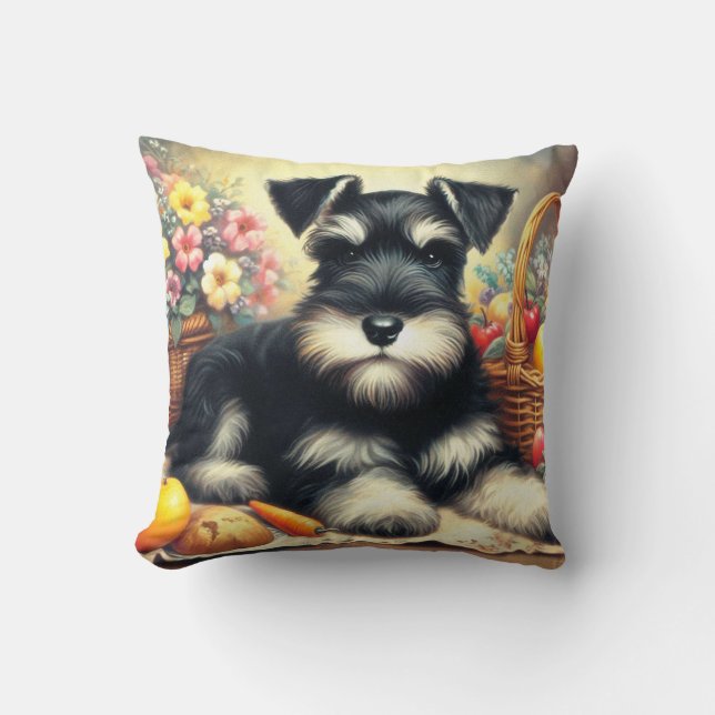 Vintage Schnauzer Painting Throw Pillow (Front)