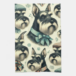 Vintage Schnauzer Seamless Illustration Kitchen Towel
