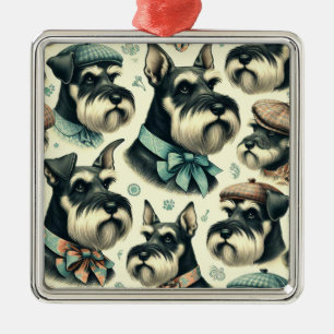 Vintage Schnauzer Seamless Illustration Metal Ornament