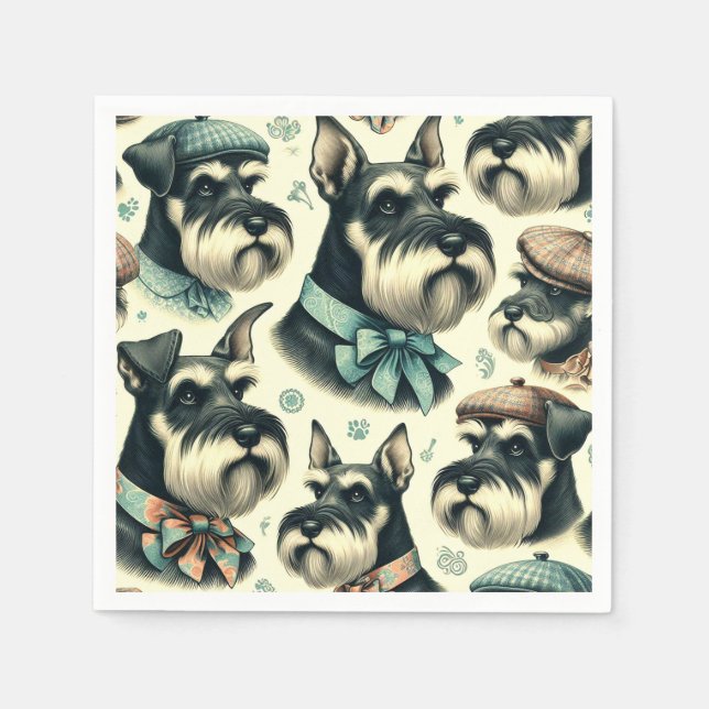 Vintage Schnauzer Seamless Illustration Napkins (Front)
