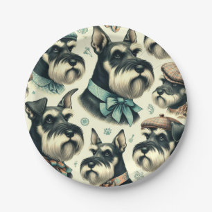 Vintage Schnauzer Seamless Illustration Paper Plates