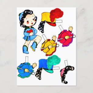 Vintage School Band Girl paper Doll Cut Out Postcard