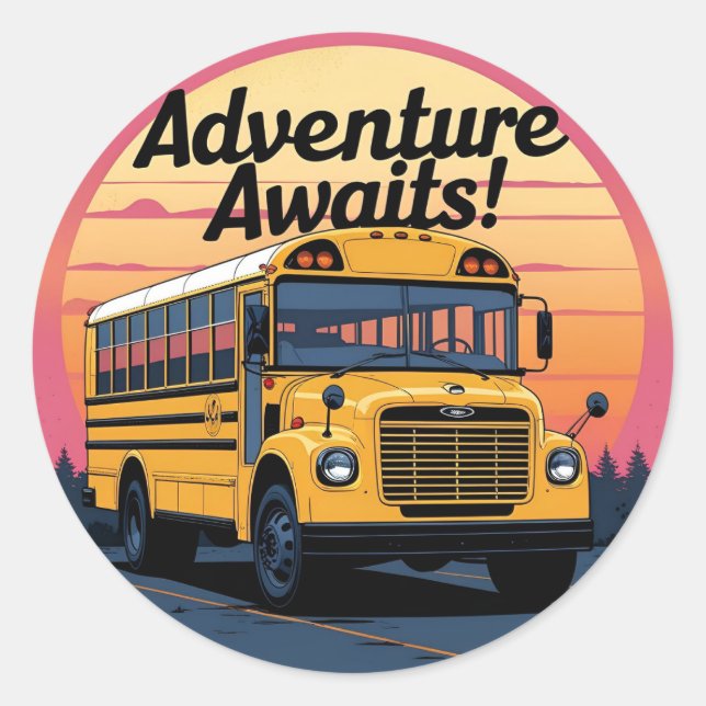 Vintage School Bus Design Classic Round Sticker (Front)