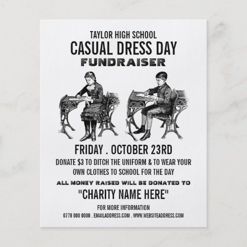 Vintage school Casual Dress Day Fundraiser Advert Flyer