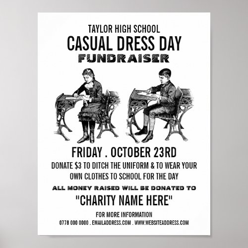 Vintage school Casual Dress Day Fundraiser Advert Poster