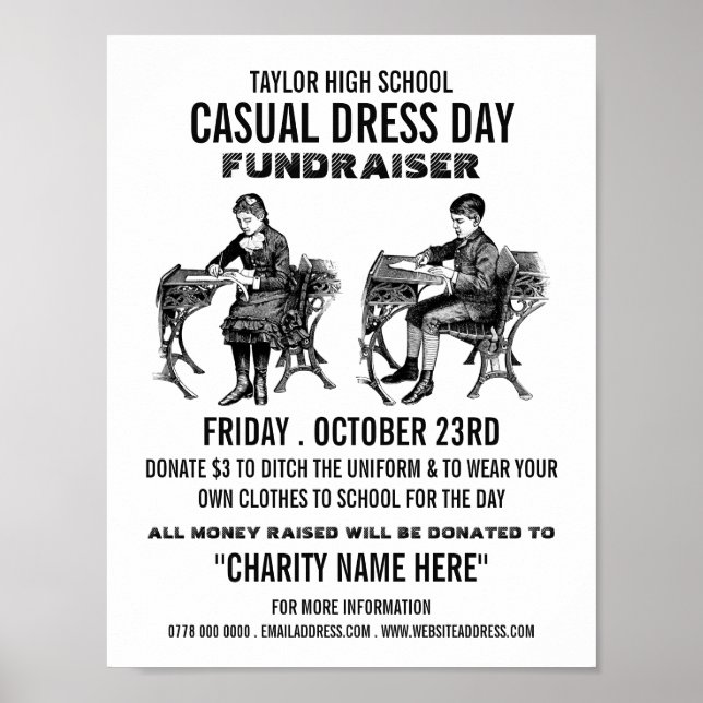 Vintage school, Casual Dress Day Fundraiser Advert Poster (Front)