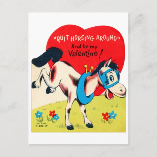 Vintage School Valentine Horsing Around Postcard