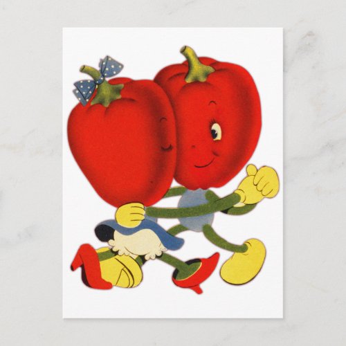 Vintage School Valentine Kitsch Red Peppers Dance Holiday Postcard