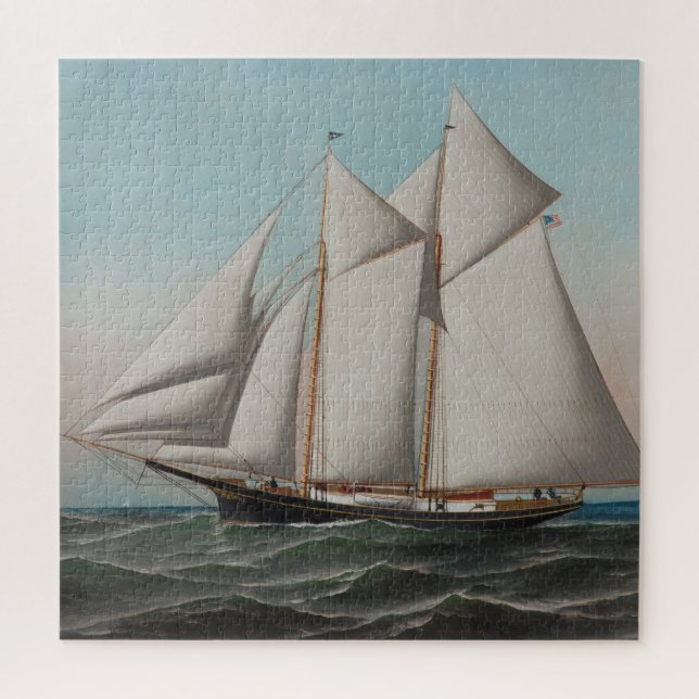 Vintage Schooner Sailboat Illustration (1887) Jigsaw Puzzle (Vertical)