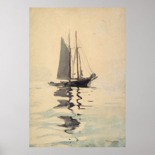 Vintage Schooner Sailboat Watercolor Painting Poster