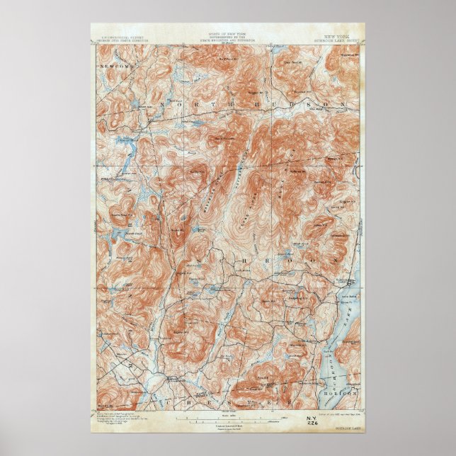 Vintage Schroon Lake New York Topographical Map Poster (Front)