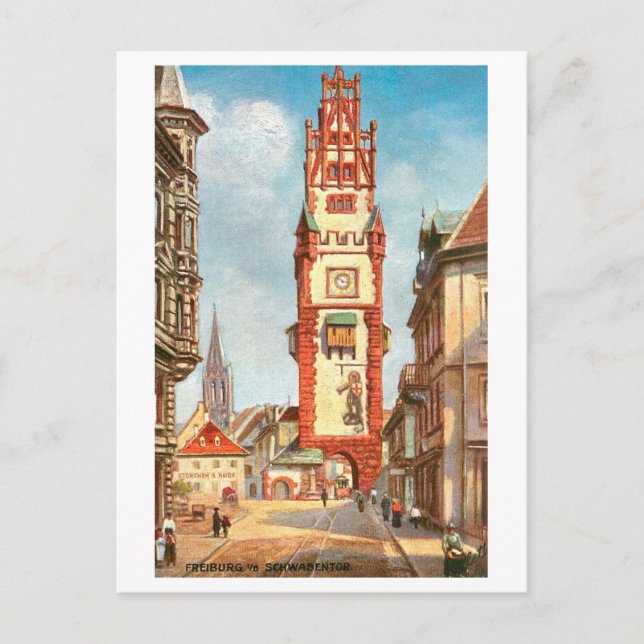 Vintage Schwabentor in Freiburg, Germany Postcard (Front)
