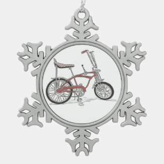 Vintage Schwinn Stingray bicycle bike Apple Krate Snowflake Pewter Christmas Ornament