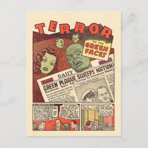 Vintage Sci_Fi Adventure Terror of the Green Faces Postcard