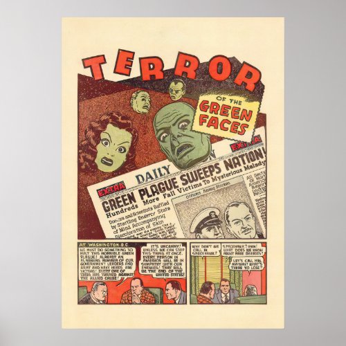 Vintage Sci_Fi Adventure Terror of the Green Faces Poster