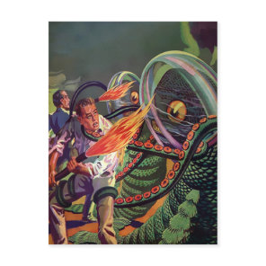 Vintage Sci-Fi Alien Fight Postcard