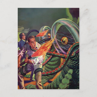 Vintage Sci-Fi Alien Fight Postcard