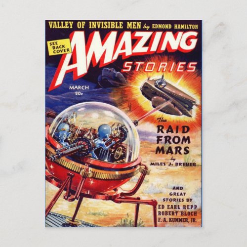 Vintage Sci Fi art Raid from Mars Postcard