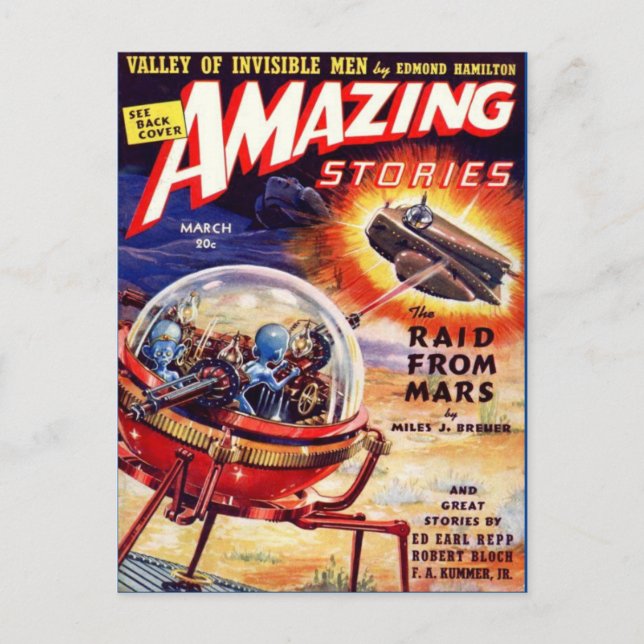 Vintage Sci Fi art Raid from Mars Postcard (Front)
