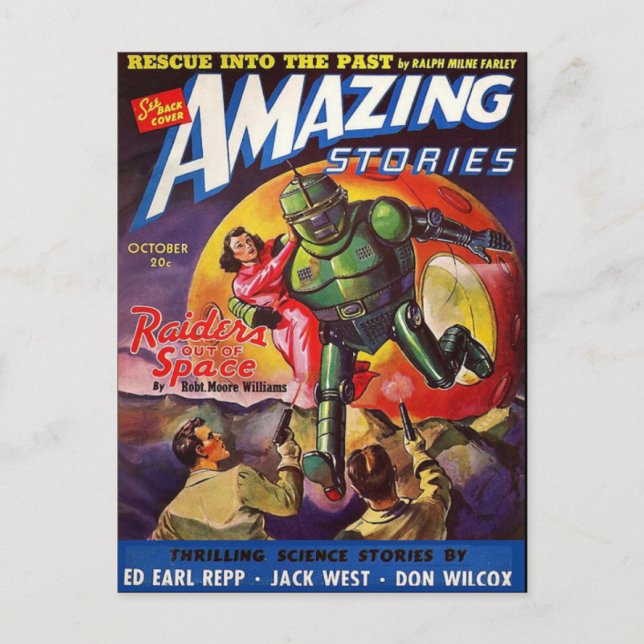 Vintage Sci Fi art Robot hero Postcard (Front)