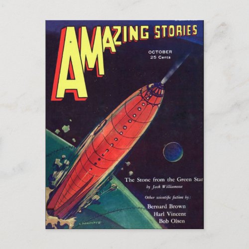Vintage Sci Fi art Rocket Postcard