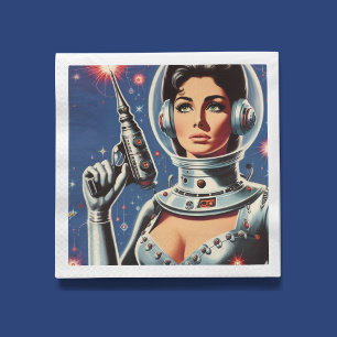 Vintage Sci-fi Astronaut Girl Napkins