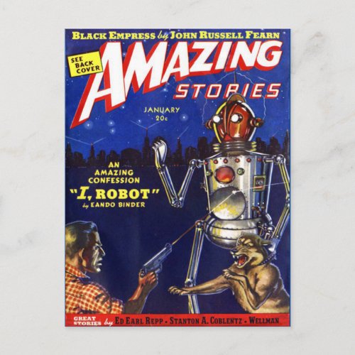 Vintage Sci Fi book cover art Robot Postcard