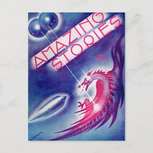 Vintage Sci Fi book cover art Rocket ship Postcard
