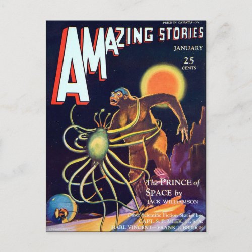 Vintage Sci Fi book cover art Space creatures Postcard