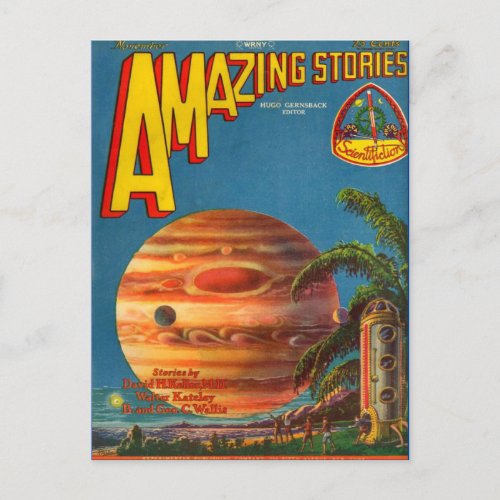 Vintage Sci Fi book cover art Space travel Postcard
