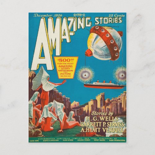 Vintage Sci Fi book cover art UFO Postcard