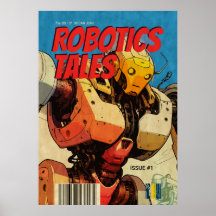 Vintage Sci-Fi Comic Book Yellow Mecha Robot