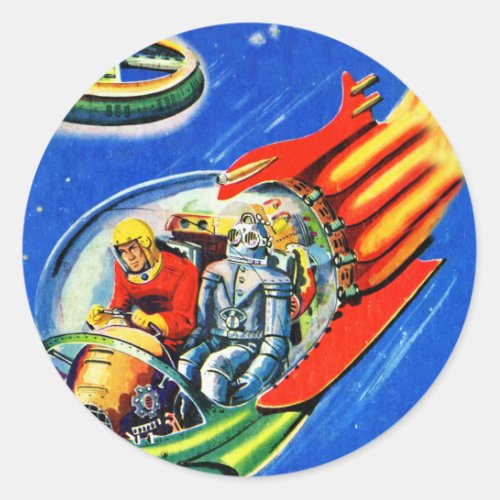 Vintage Sci Fi Comic Spaceship Classic Round Sticker