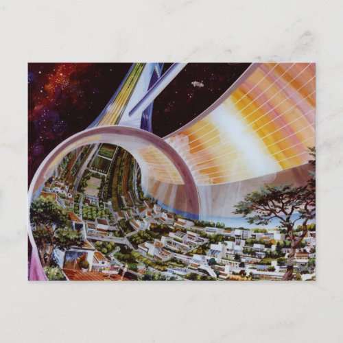 Vintage Sci Fi Future Space Colonies Postcard