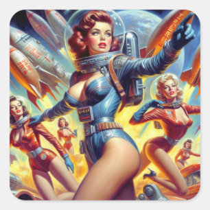 Vintage Sci-Fi Girls Square Sticker