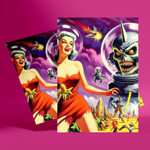 Vintage Sci-Fi Pin Up Postcard
