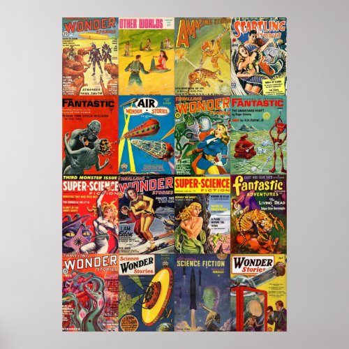 Vintage Sci Fi Pulp Fiction Covers Collage
