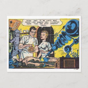 Vintage Sci-Fi Robots Golden Age Comics Panel Postcard