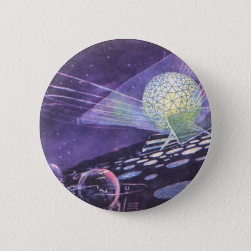 Vintage Science Fiction a Glowing Orb with Aliens Pinback Button