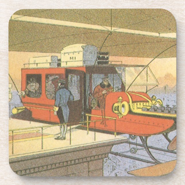 Vintage Science Fiction Airplane Helicopter Limo Drink Coaster (Front)