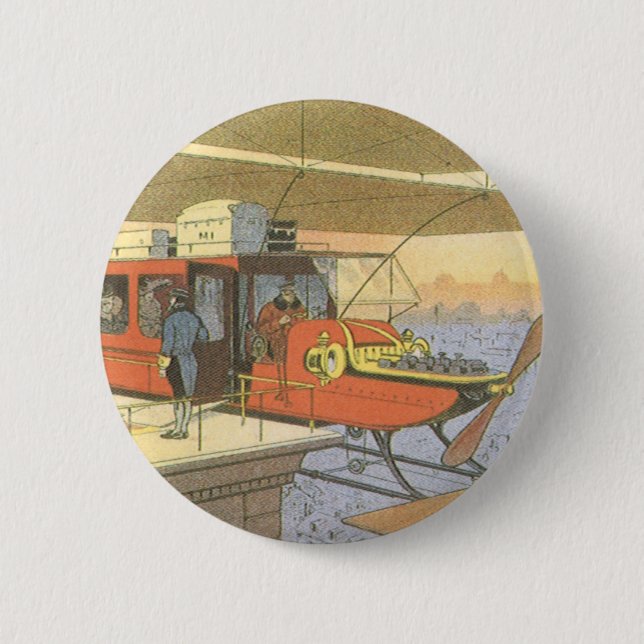 Vintage Science Fiction Airplane Helicopter Limo Pinback Button (Front)