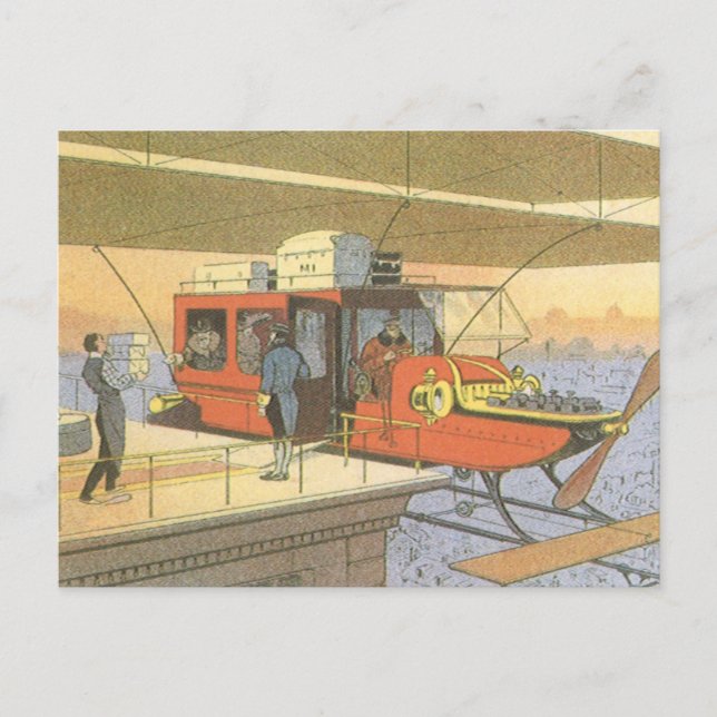 Vintage Science Fiction Airplane Helicopter Limo Postcard (Front)