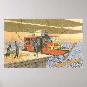 Vintage Science Fiction Airplane Helicopter Limo Poster