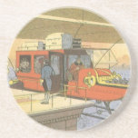 Vintage Science Fiction Airplane Helicopter Limo Sandstone Coaster